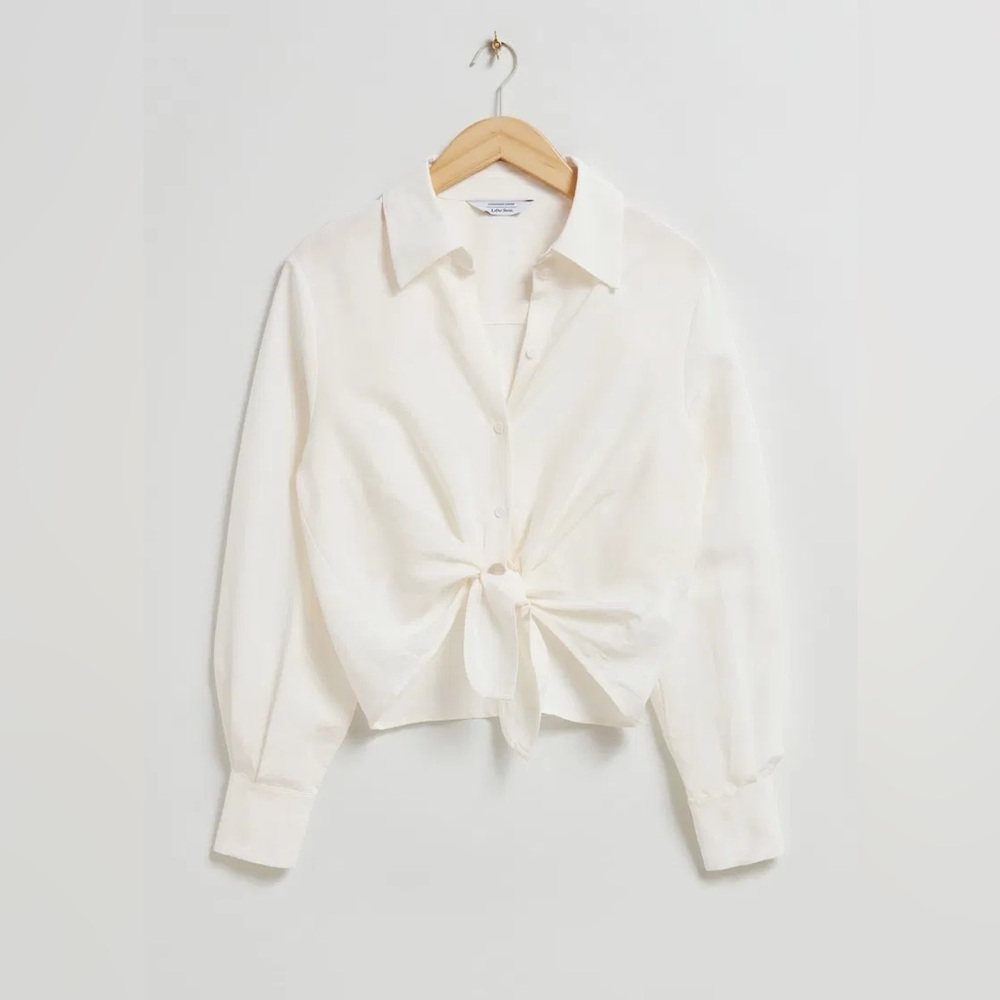 & Other Stories Ivory Button-Down Shirt with Tie Front